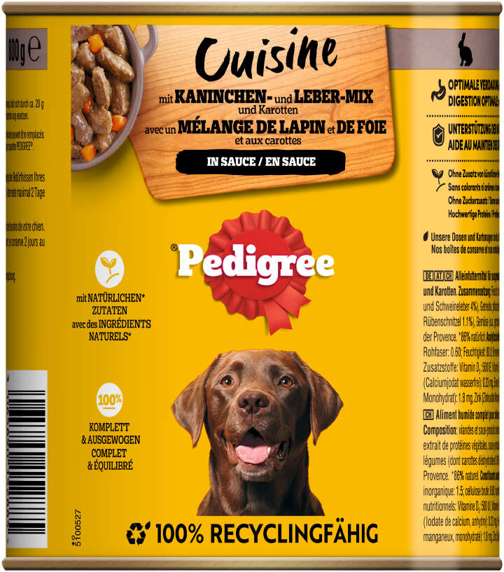 Pedigree Hunde-Nassfutter Cuisine Kaninchen- und Leber-Mix und Karotten in Sauce